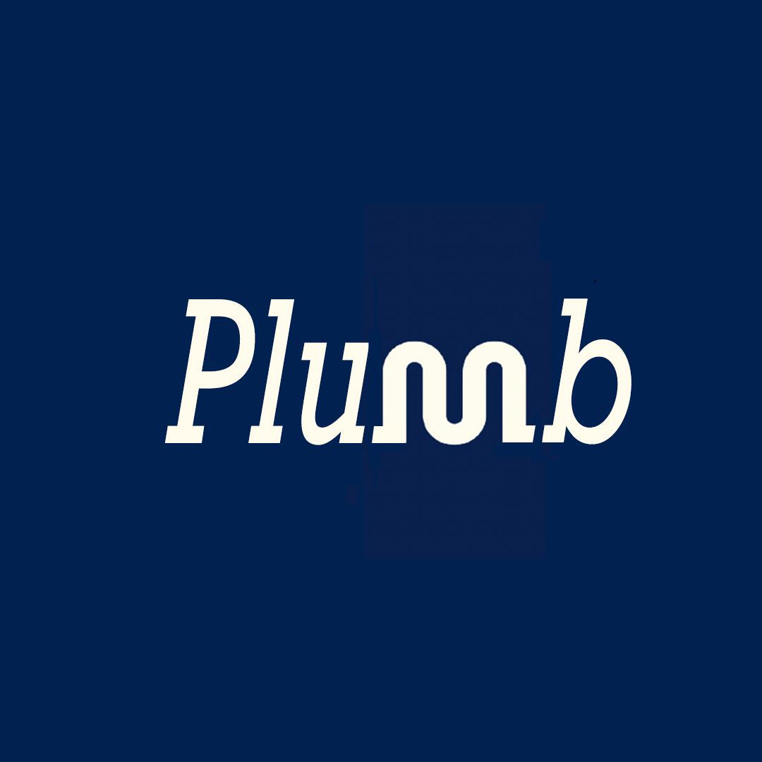 Plumb serif logo on dark blue